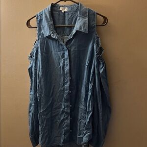 Crown & Ivy Cold Shoulder Blue Button-Down Shirt